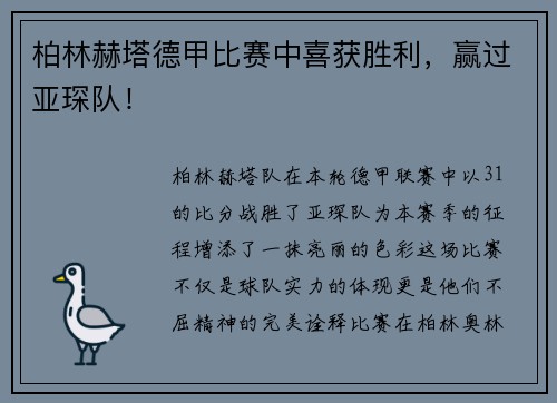 柏林赫塔德甲比赛中喜获胜利，赢过亚琛队！